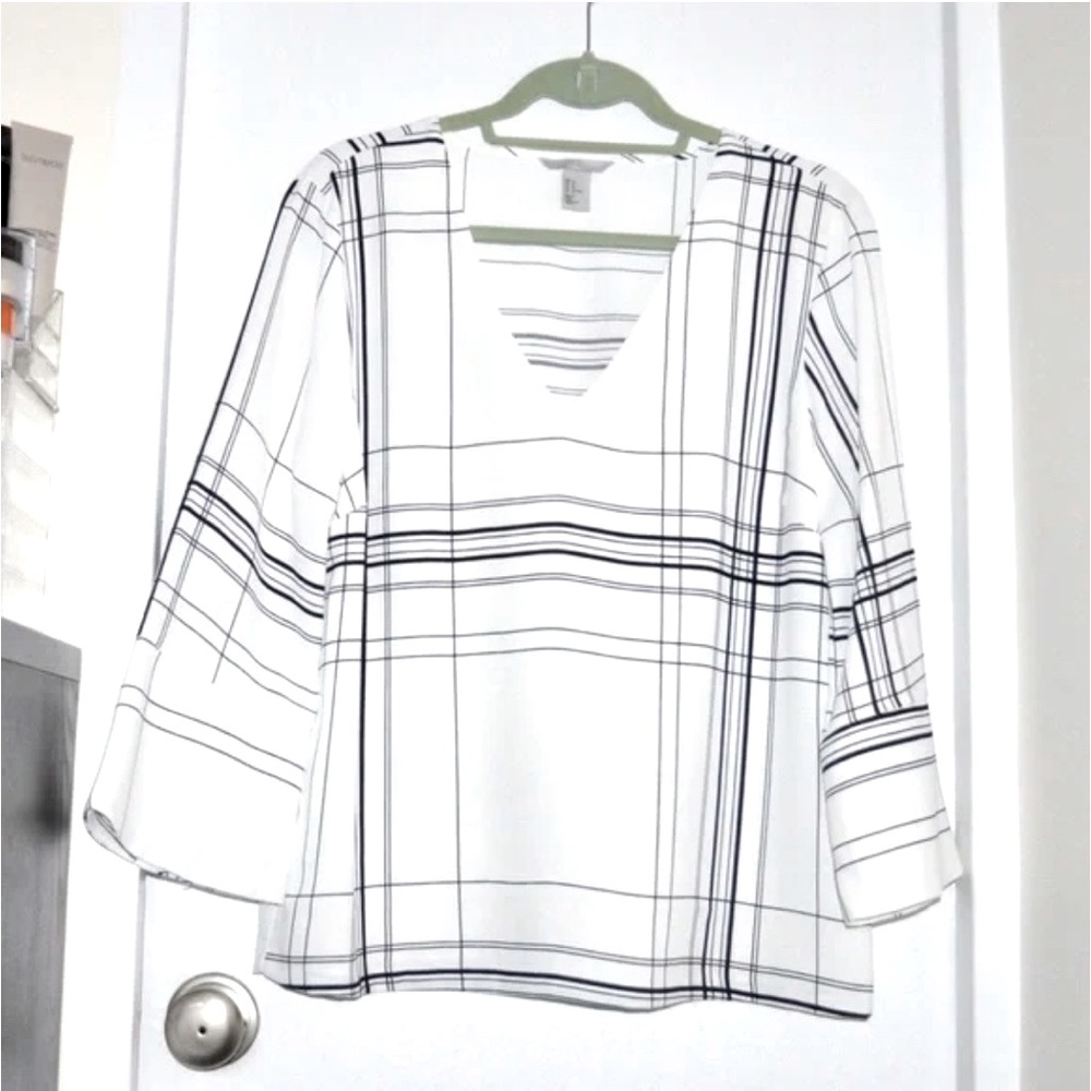 NWOT H&M Blouse with Black and White Windowpane Plaid Pattern